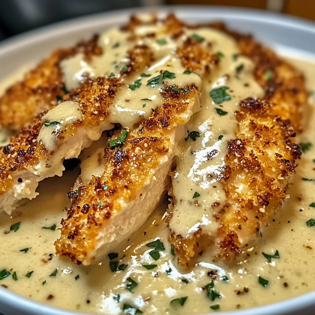 Parmesan Crusted Chicken with Creamy Garlic Sauce