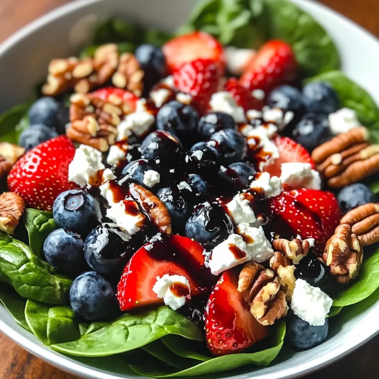 Berry Spinach Salad with Pecans, Feta, and Balsamic Glaze