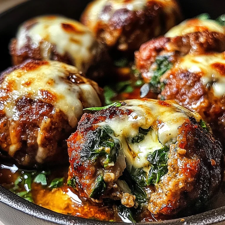 Spinach Garlic Meatballs Stuffed with Mozzarella